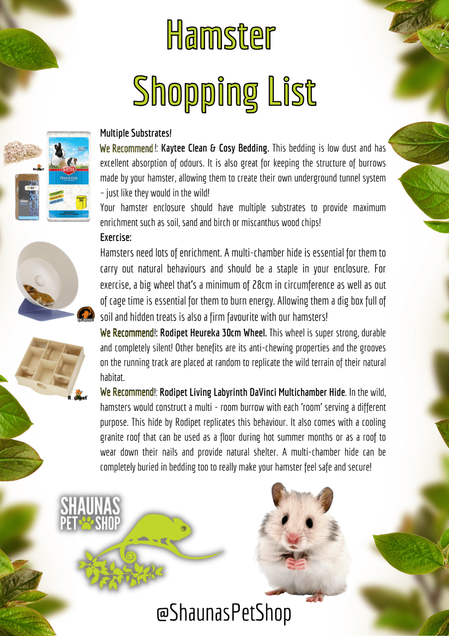 Hamster shopping list 